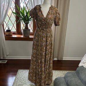 Sezane Floral Brown Maxi Dress